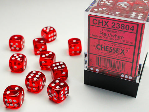 Chessex: Translucent Red/white 12mm d6 Dice Block (36 dice)
