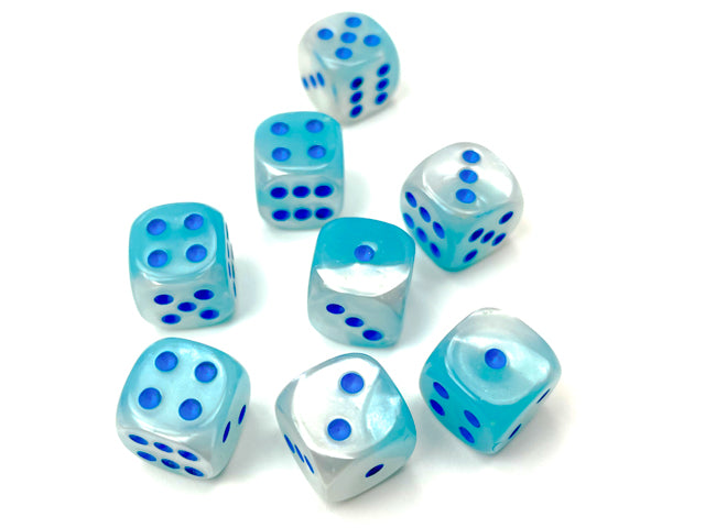 Chessex: Gemini Pearl Turquoise-White/blue Luminary 12mm d6 Dice Block (36 dice)