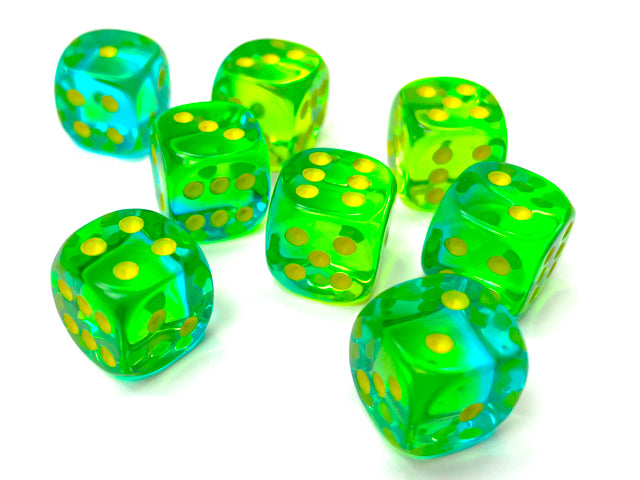 Chessex: Gemini Translucent Green-Teal/yellow 12mm d6 Dice Block (36 dice)