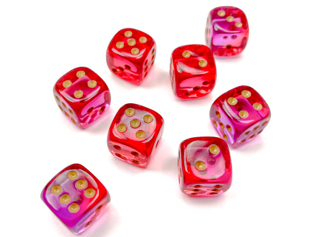 Chessex: Gemini Translucent Red-Violet/gold 12mm d6 Dice Block (36 dice)