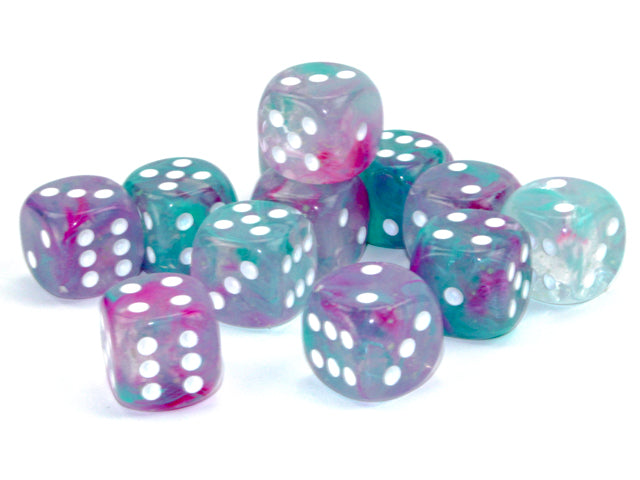Chessex: Nebula Wisteria/white Luminary 16mm d6 Dice Block