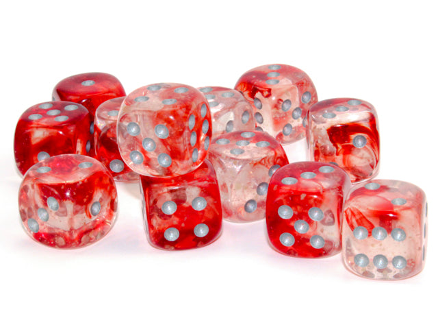 Chessex: Nebula Red/silver Luminary 16mm d6 Dice Block