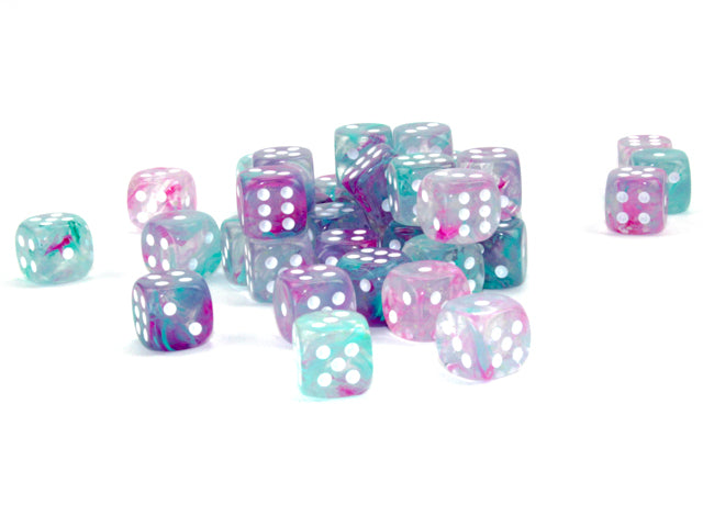Chessex: Nebula Wisteria/white Luminary 12mm d6 Dice Block (36 dice)