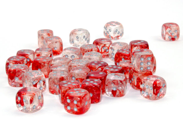 Chessex: Nebula Red/silver Luminary 12mm d6 Dice Block (36 dice)