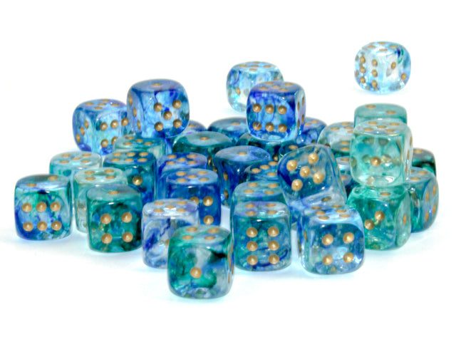 Chessex: Nebula Oceanic/gold Luminary 12mm d6 Dice Block (36 dice)