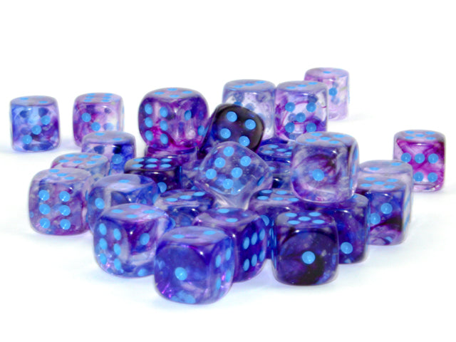 Chessex: Nebula Nocturnal/blue Luminary 12mm d6 Dice Block (36 dice)
