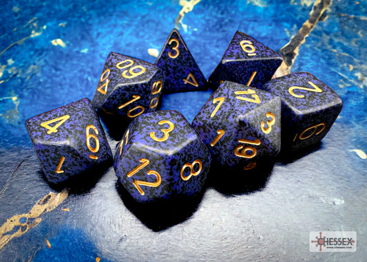 Speckled Golden Cobalt Polyhedral 7-Dice Set