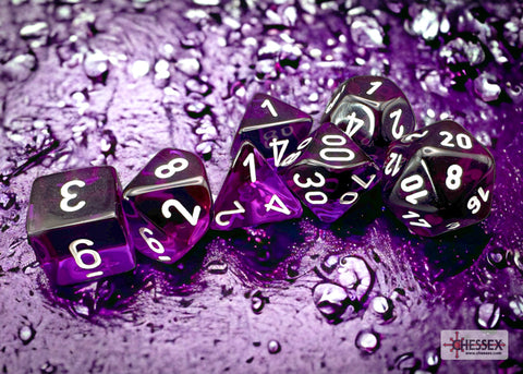 Translucent Purple/white Polyhedral 7-Dice Set
