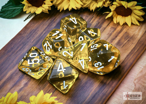 Translucent Yellow/white Polyhedral 7-Dice Set