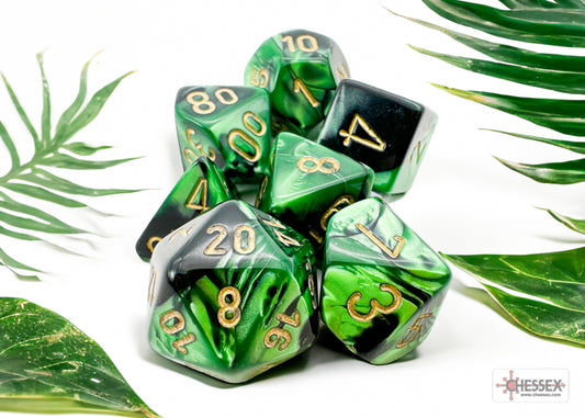 Chessex: Gemini Black-Green/gold Polyhedral 7-Dice Set