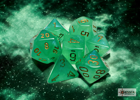 Chessex: Borealis Light Green/gold Luminary Polyhedral 7-Dice Set