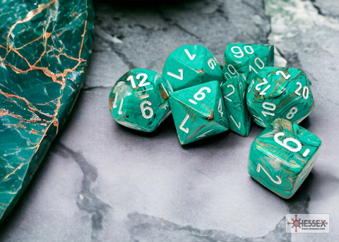 Marble Oxi-Copper/white Polyhedral 7-Dice Set