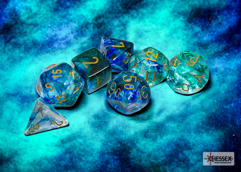 Chessex: Nebula Oceanic/gold Luminary Polyhedral 7-Dice Set