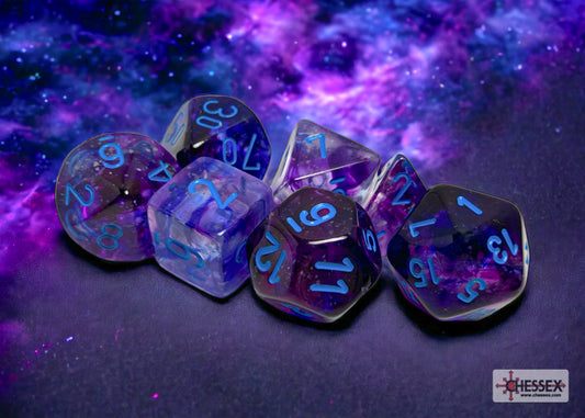 Chessex: Nebula Nocturnal/blue Luminary Polyhedral 7-Dice Set
