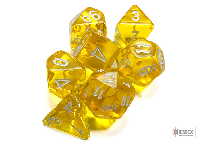 Translucent Yellow/white Polyhedral 7-Dice Set
