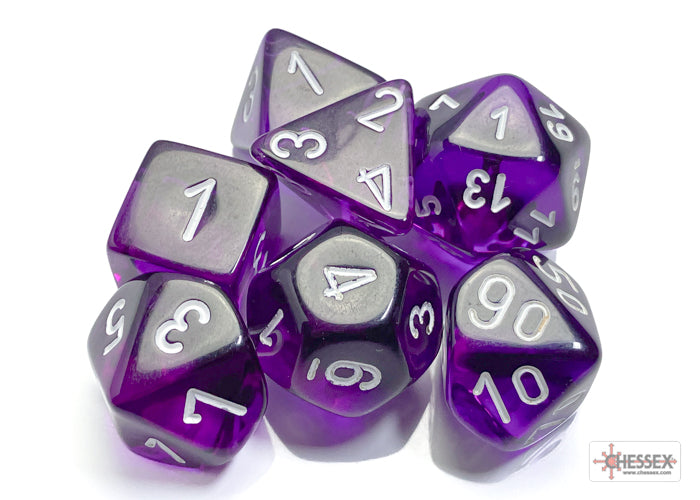 Translucent Purple/white Polyhedral 7-Dice Set