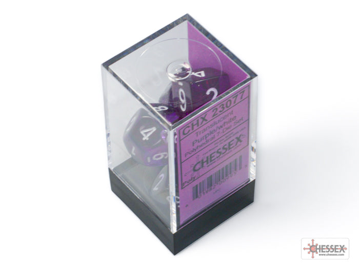 Translucent Purple/white Polyhedral 7-Dice Set