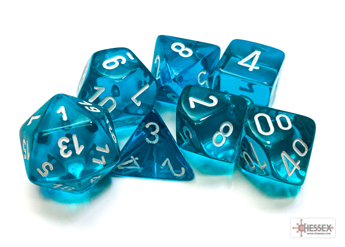 Chessex: Translucent Teal/white Polyhedral 7-Dice Set
