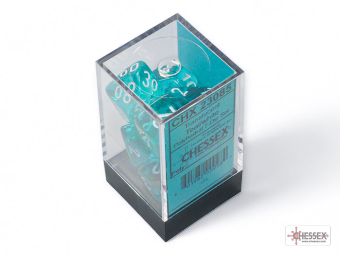 Chessex: Translucent Teal/white Polyhedral 7-Dice Set