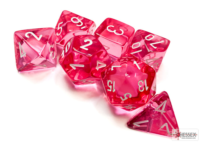 Translucent Pink/white Polyhedral 7-Dice Set