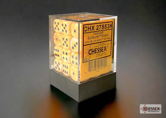 Chessex: Festive Sunburst/black 12mm d6 w/pips Dice Block