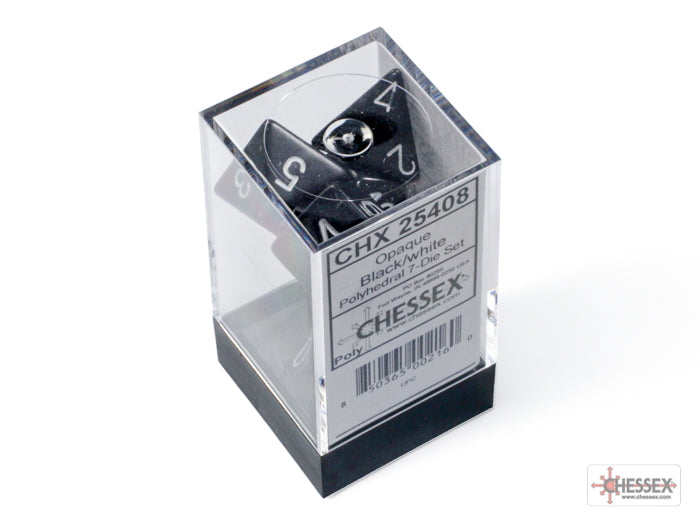 Chessex: Opaque Black/white Polyhedral 7-Dice Set