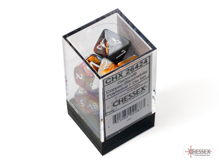 Gemini Copper-Steel/white Polyhedral 7-Dice Set