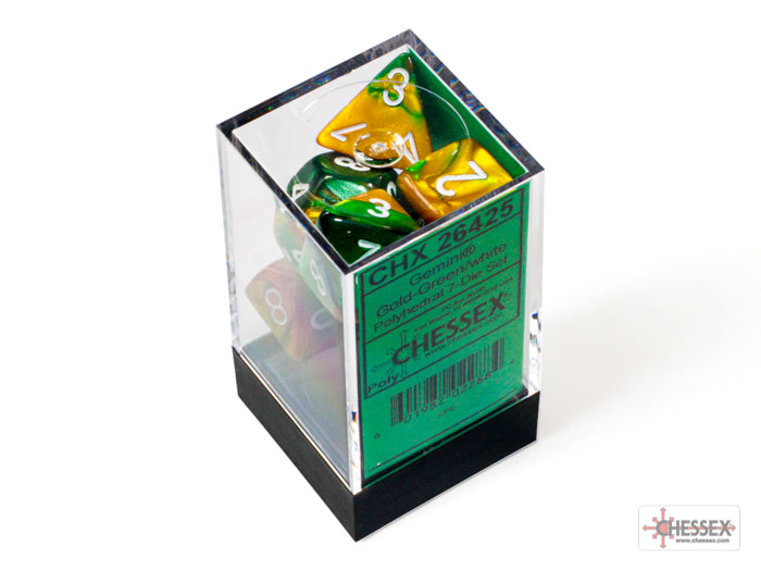 Gemini Gold-Green/white Polyhedral 7-Dice Set