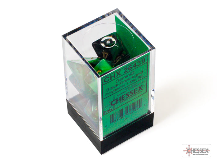 Chessex: Gemini Black-Green/gold Polyhedral 7-Dice Set