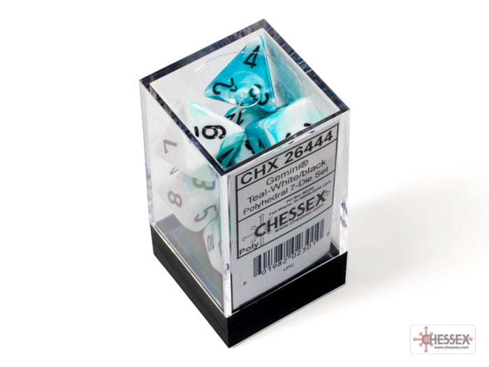 Gemini Teal-White/black Polyhedral 7-Dice Set