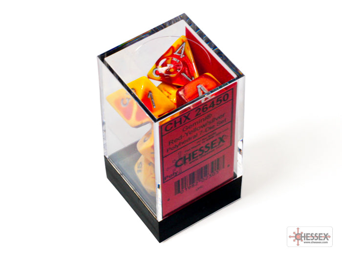 Gemini Red-Yellow/silver Polyhedral 7-Dice Set
