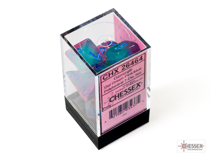 Chessex: Gemini Gel Green-Pink/blue Luminary Polyhedral 7-Dice Set
