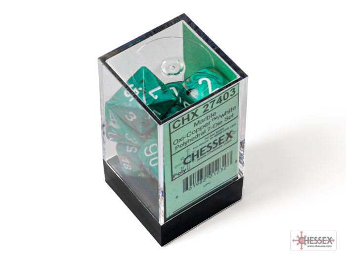 Marble Oxi-Copper/white Polyhedral 7-Dice Set