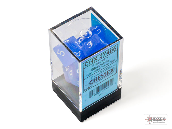 Frosted Blue/white Polyhedral 7-Dice Set