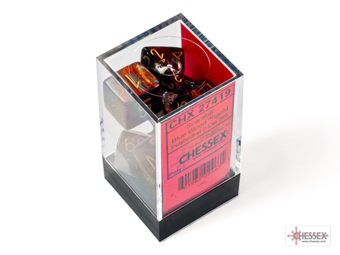 Scarab Blue Blood/gold Polyhedral 7-Dice Set