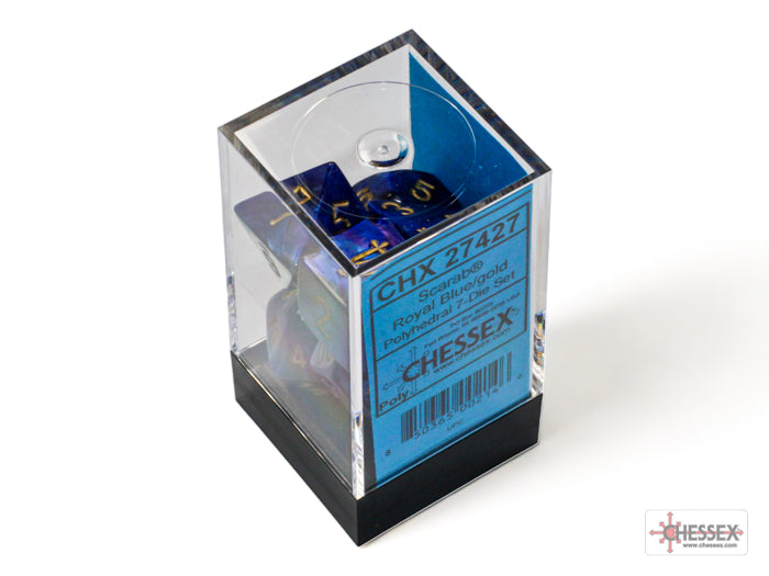 Scarab Royal Blue/gold Polyhedral 7-Dice Set