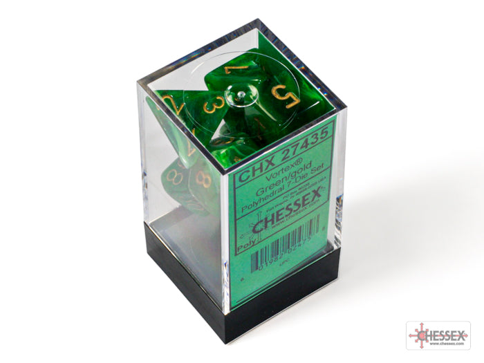 Vortex Green/gold Polyhedral 7-Dice Set