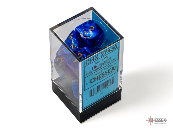 Vortex Blue/gold Polyhedral 7-Dice Set
