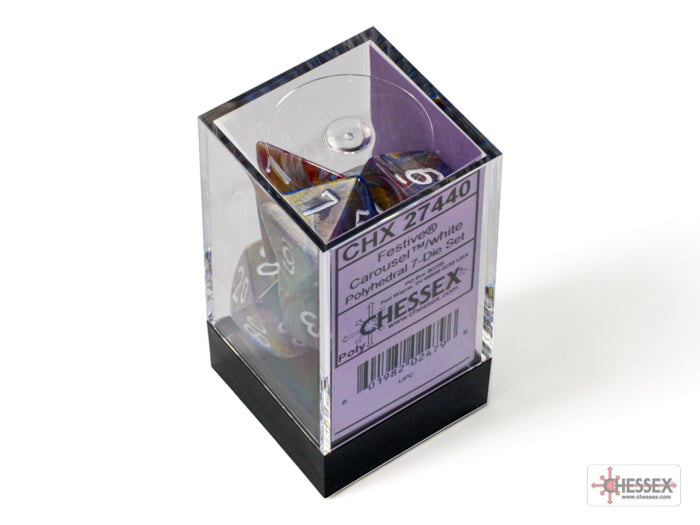 Festive Carousel/white Polyhedral 7-Dice Set