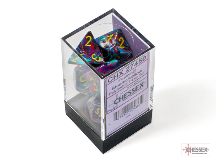 Festive Mosaic/yellow Polyhedral 7-Dice Set