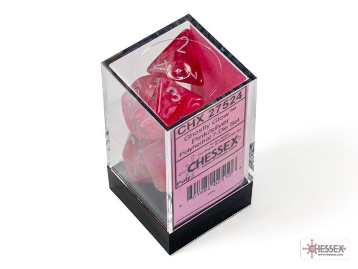 Ghostly Glow Pink/silver Polyhedral 7-Dice Set