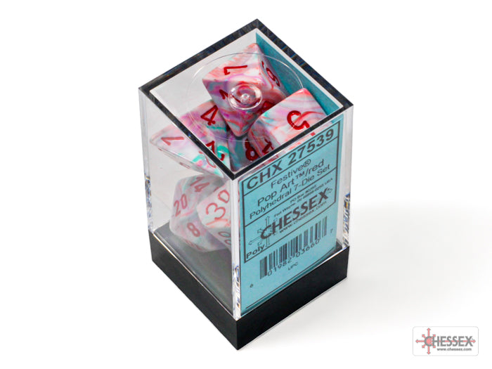 Festive Pop Art/red Polyhedral 7-Dice Set