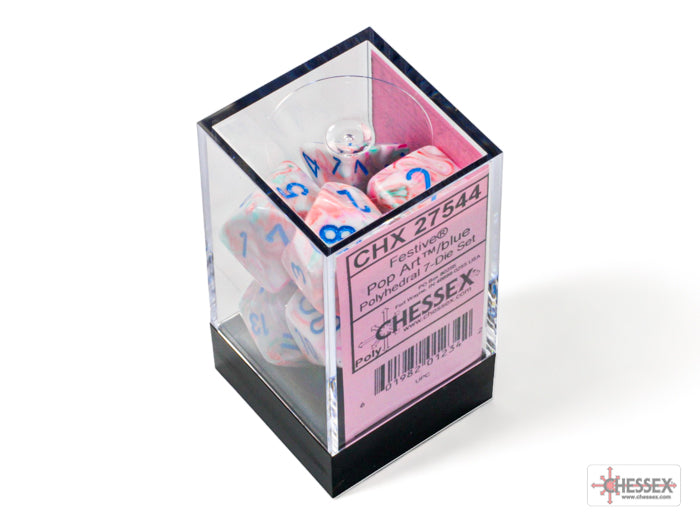 Festive Pop Art/blue Polyhedral 7-Dice Set