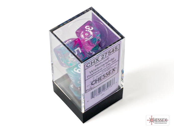 Chessex: Nebula Wisteria/white Luminary Polyhedral 7-Dice Set