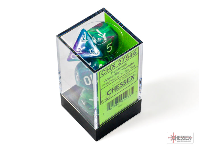 Chessex: Festive Waterlily/white Polyhedral 7-Dice Set