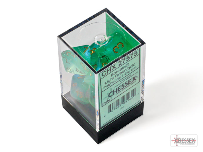 Chessex: Borealis Light Green/gold Luminary Polyhedral 7-Dice Set