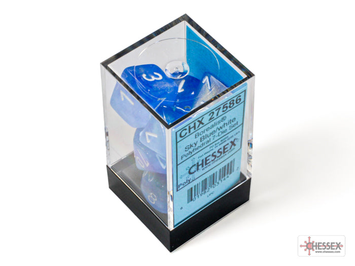 Borealis Sky Blue/white Luminary Polyhedral 7-Dice Set