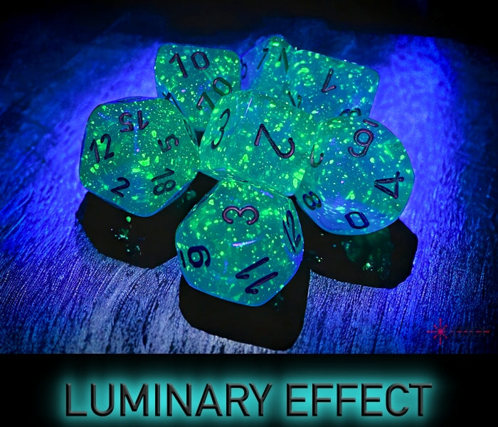 Borealis Teal/gold Luminary Polyhedral 7-Dice Set