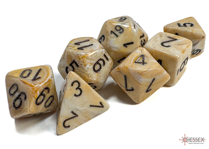 Marble Ivory/black Polyhedral 7-Dice Set