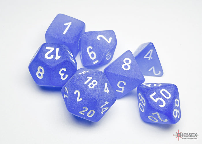 Frosted Blue/white Polyhedral 7-Dice Set